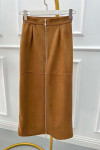 Zippered Suede Skirt Brown