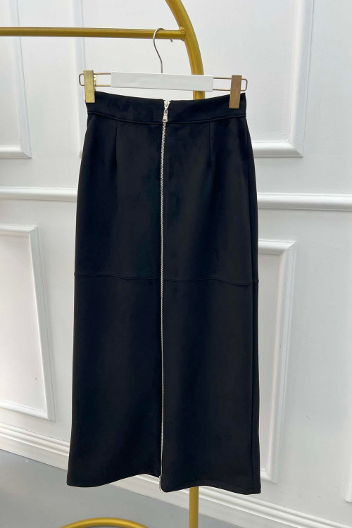 Zippered Suede Skirt Black