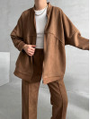 Zippered Suede Suit Brown