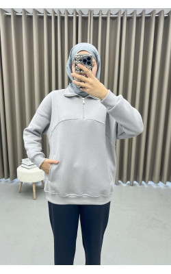 Zippered Three Thread Sweatshirt Gray