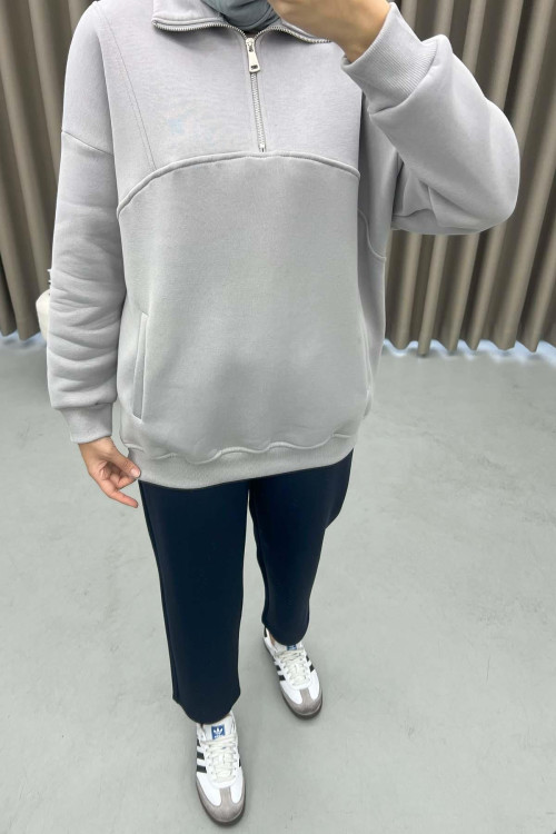 Zippered Three Thread Sweatshirt Gray