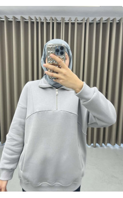 Zippered Three Thread Sweatshirt Gray