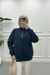 Zippered Triple Thread Sweatshirt Navy Blue