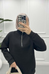 Zippered Three Thread Sweatshirt Black