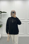 Zippered Three Thread Sweatshirt Black