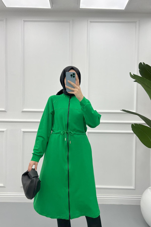 Zippered Long Cardigan Green