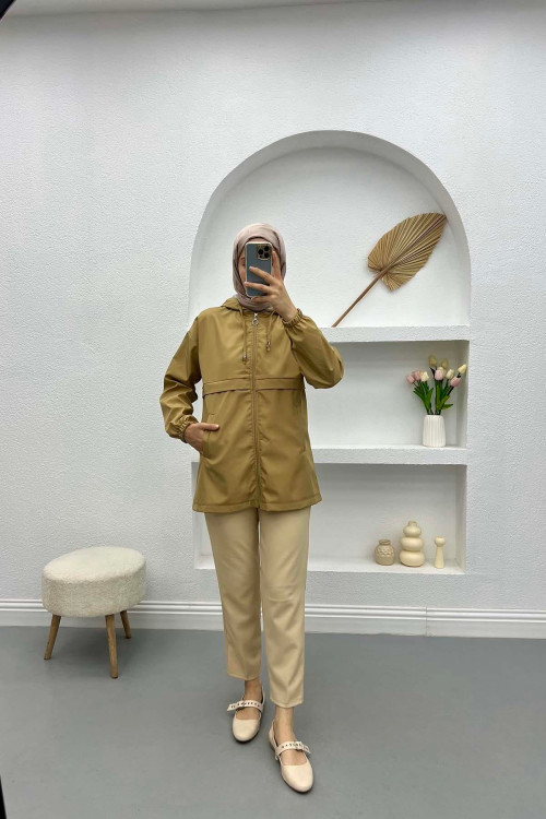 Zippered Raincoat Beige