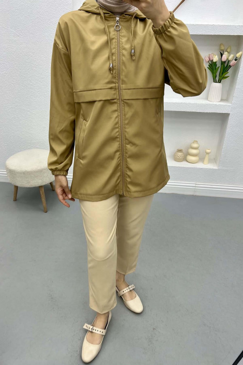 Zippered Raincoat Beige