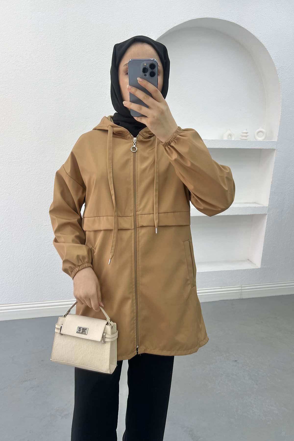 Zippered Raincoat Camel