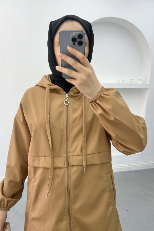 Zippered Raincoat Camel