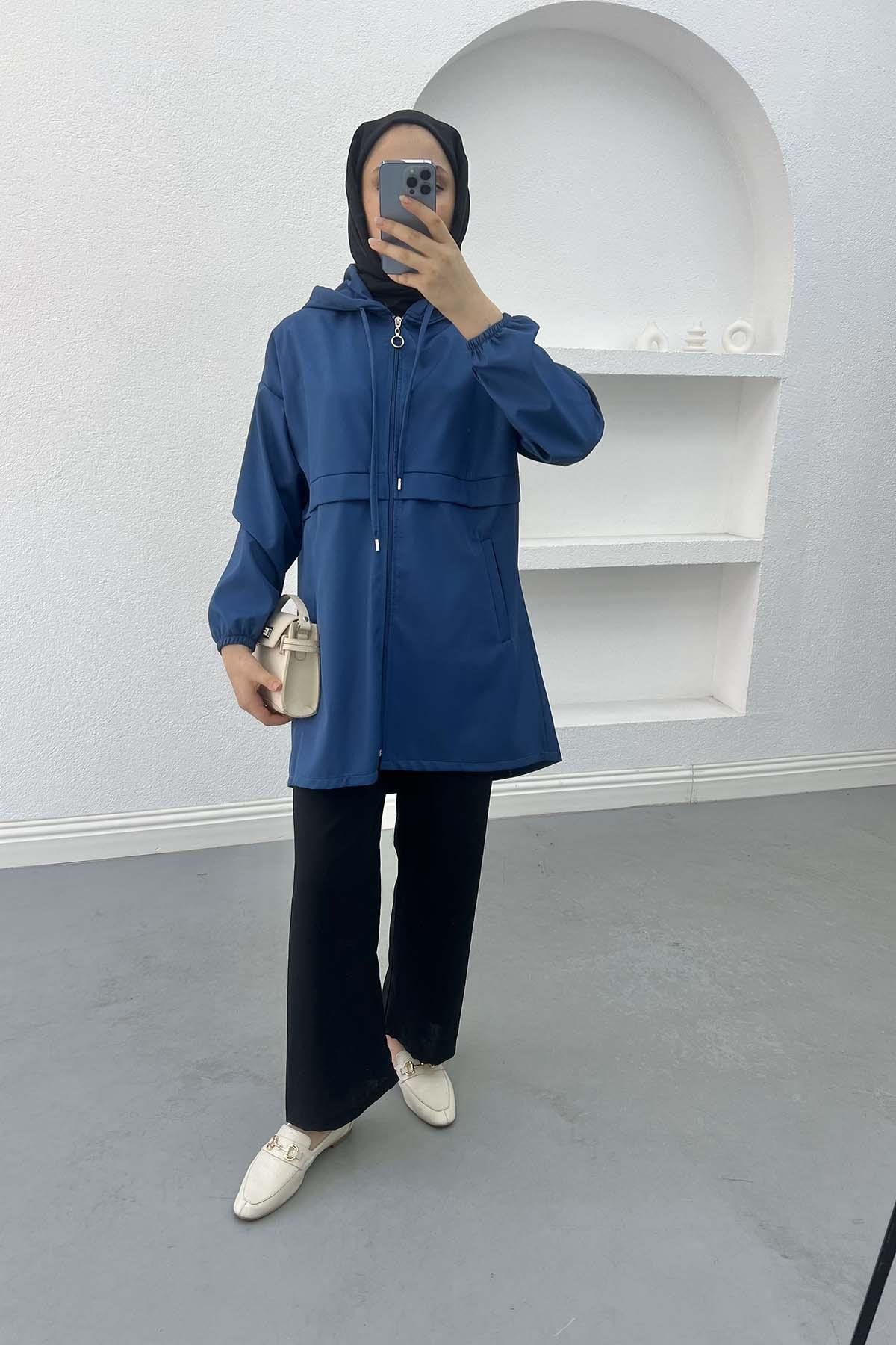 Zippered Raincoat Indigo