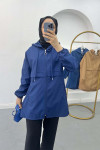 Zippered Raincoat Navy Blue