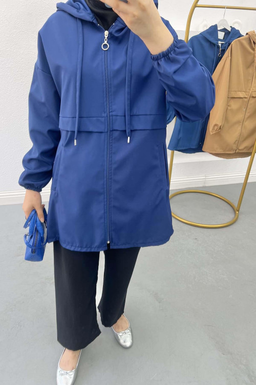 Zippered Raincoat Navy Blue