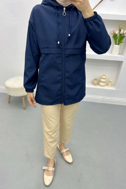 Zippered Raincoat Navy Blue