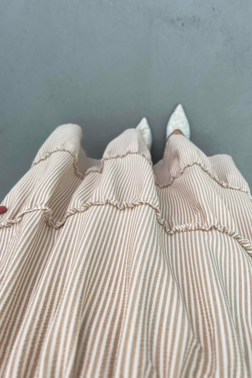 Ruffle Striped Dress Beige