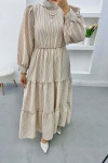 Ruffle Striped Dress Beige