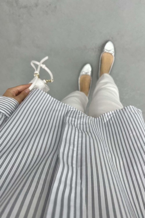 Ruffle Striped Shirt White