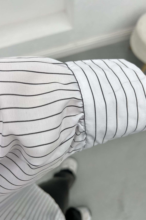 Ruffle Striped Shirt White