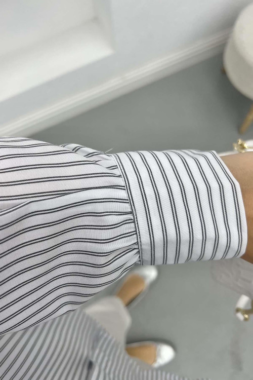 Ruffle Striped Shirt White