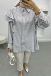 Ruffle Striped Shirt White