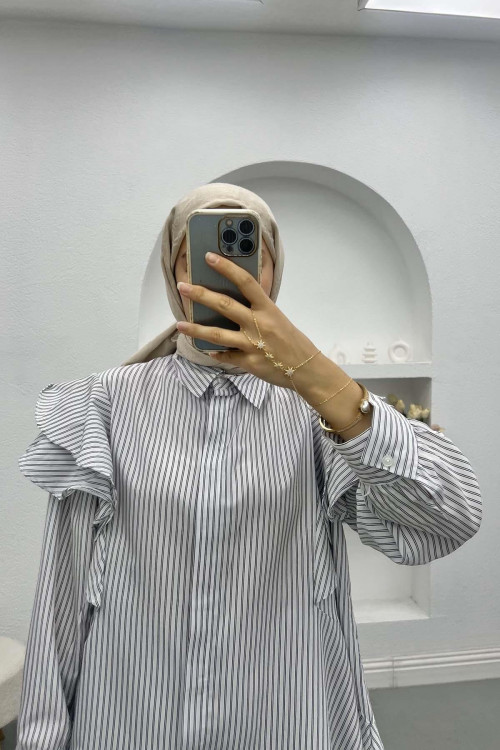 Ruffle Striped Shirt White