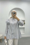 Ruffle Striped Shirt White