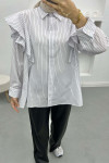 Ruffle Striped Shirt White