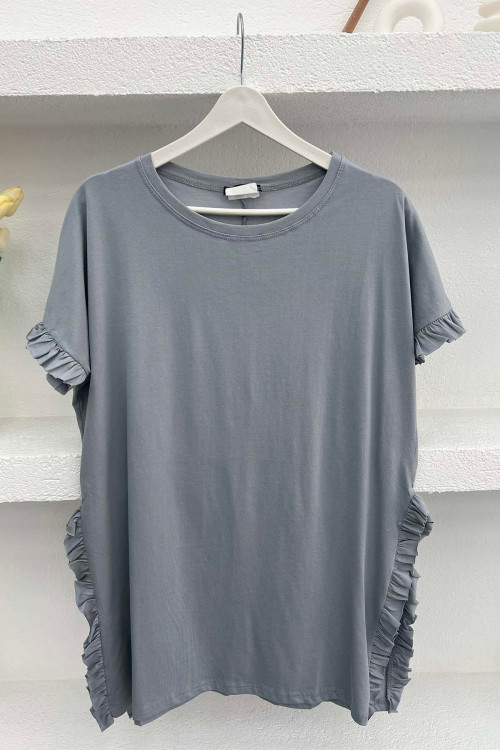 Ruffle T-Shirt Gray