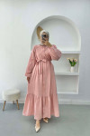 Scallop Detailed Belted Dress Pink