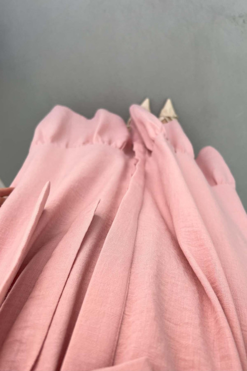 Scallop Detailed Belted Dress Pink