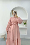 Scallop Detailed Belted Dress Pink