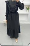 Scalloped Ruffle Princess Dress Black