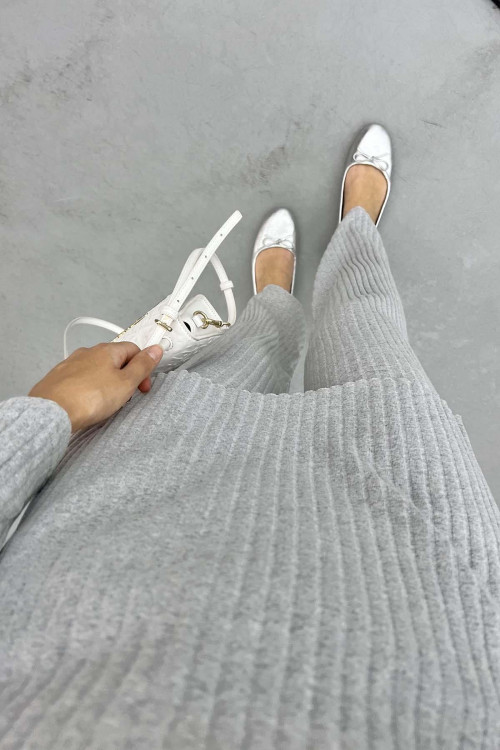 Ribbed Thin Knitwear Suit Light Gray