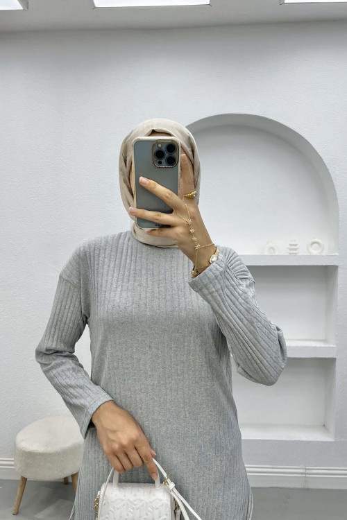 Ribbed Thin Knitwear Suit Light Gray