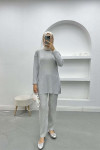 Ribbed Thin Knitwear Suit Light Gray