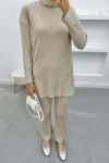 Ribbed Thin Knitwear Suit Beige