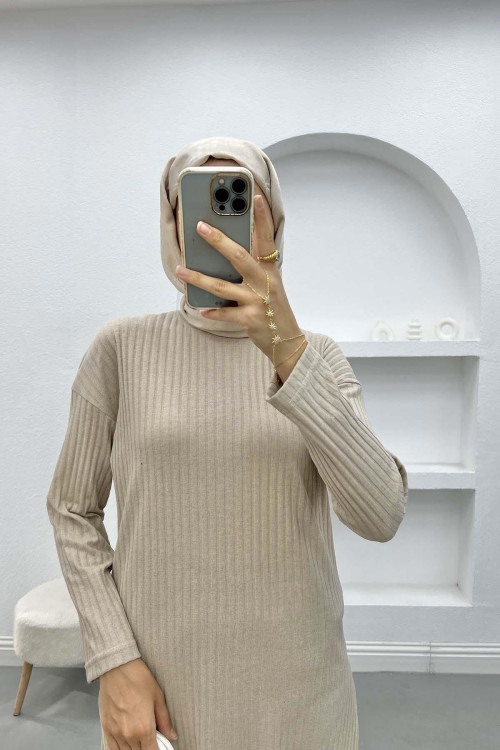 Ribbed Thin Knitwear Suit Beige