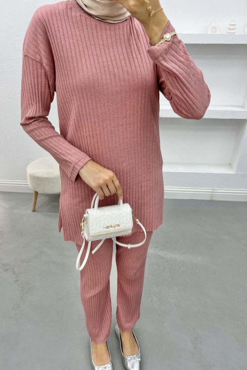 Fine Knitted Corduroy Suit Dusty Rose