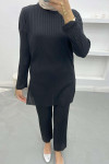 Ribbed Thin Knitwear Suit Black