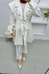 Wide Collar Buttoned Suit White