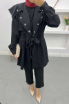 Wide Collar Buttoned Suit Black