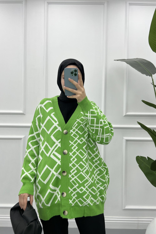 Geometric Pattern Knitwear Cardigan Pistachio Green