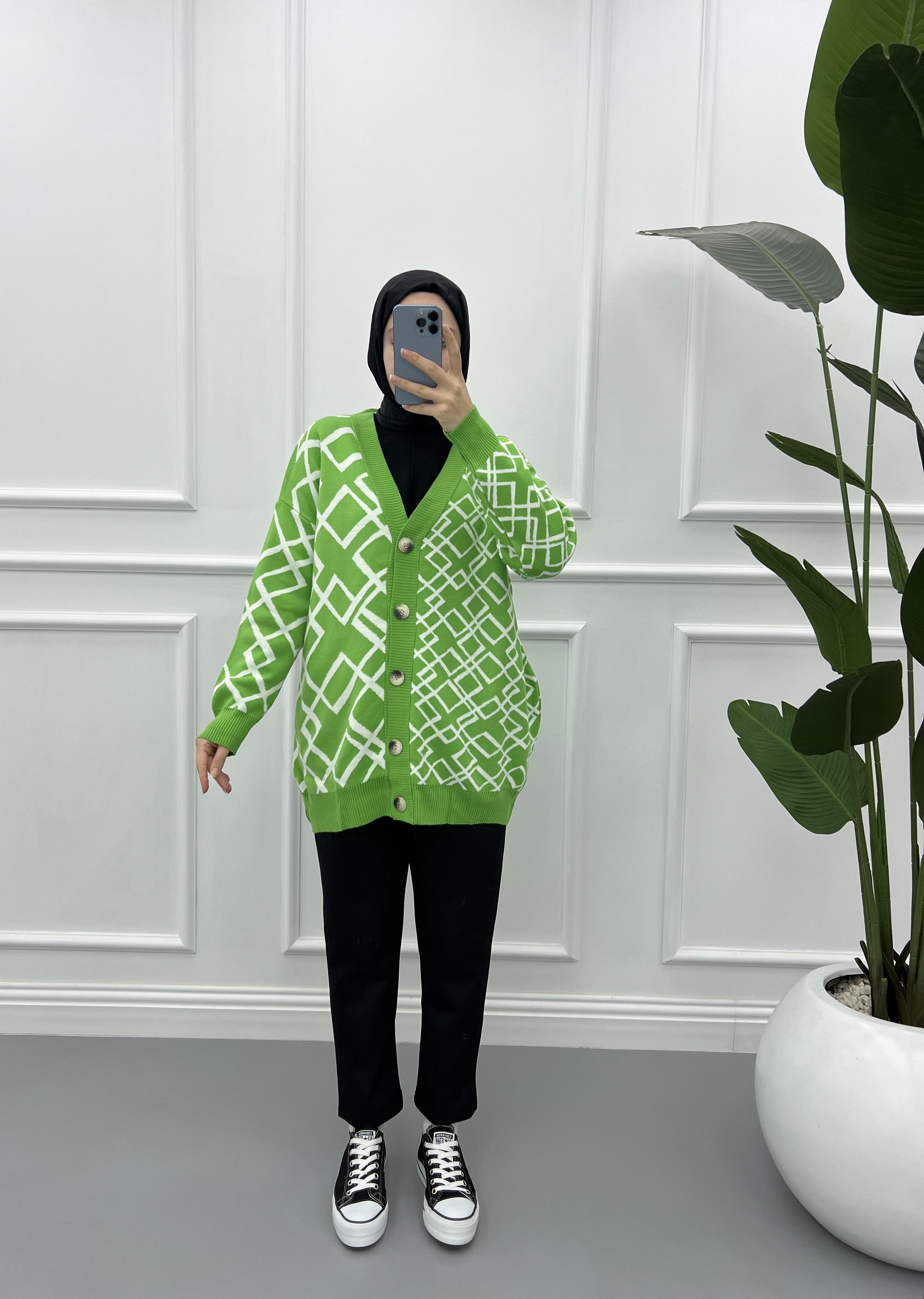 Geometric Pattern Knitwear Cardigan Pistachio Green