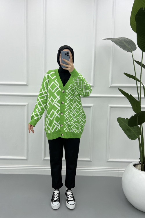 Geometric Pattern Knitwear Cardigan Pistachio Green