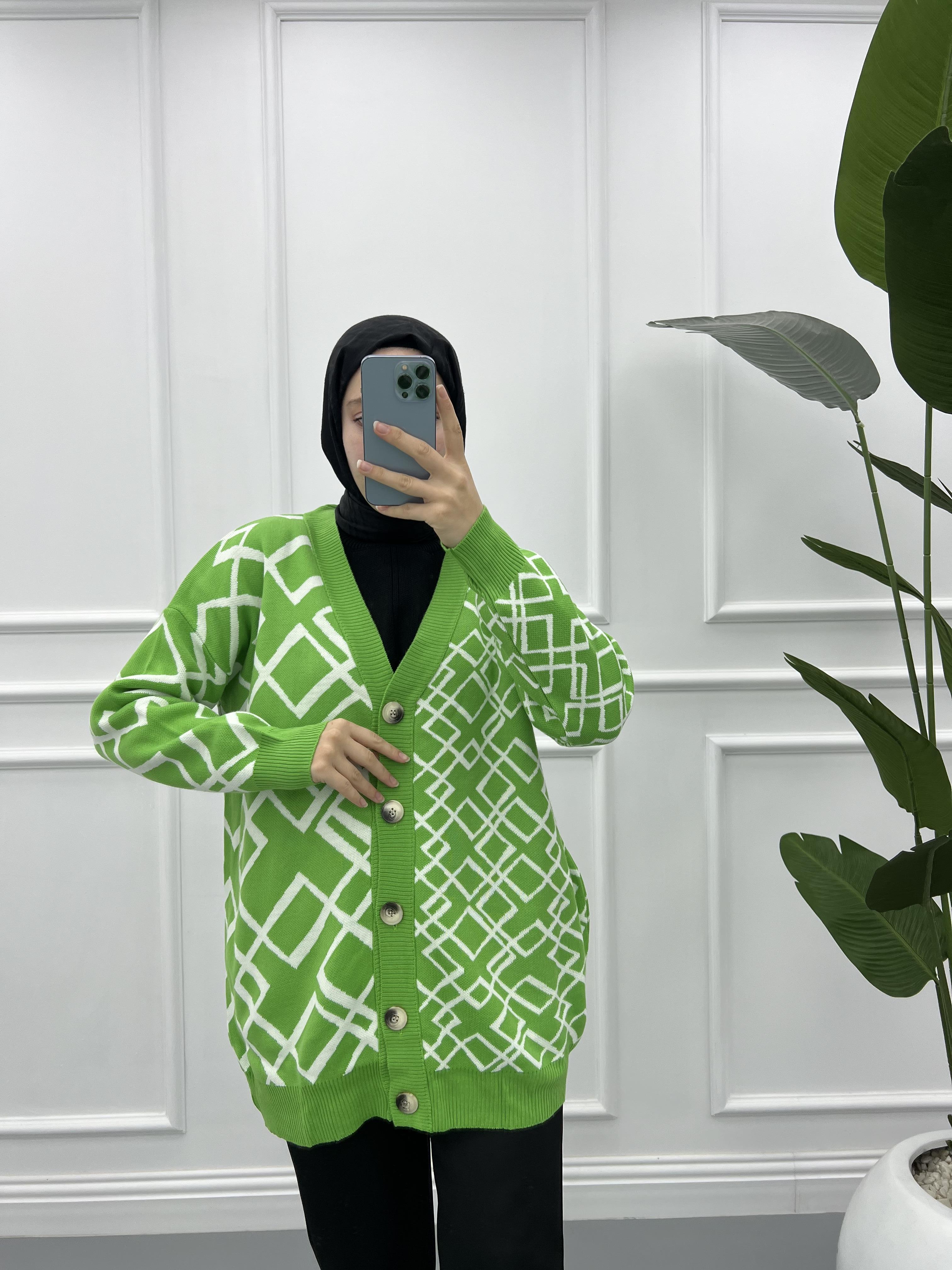 Geometric Pattern Knitwear Cardigan Pistachio Green