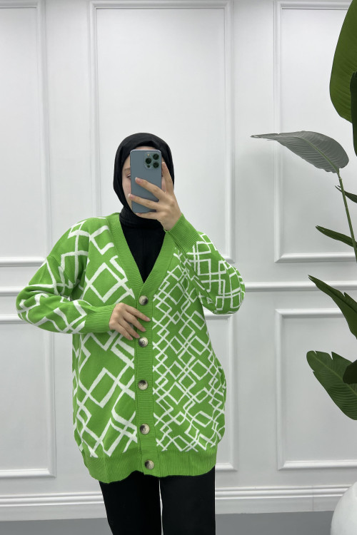 Geometric Pattern Knitwear Cardigan Pistachio Green