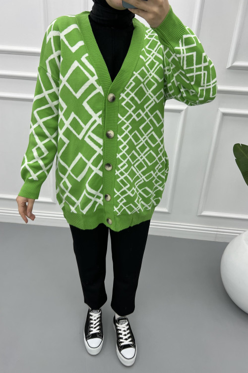 Geometric Pattern Knitwear Cardigan Pistachio Green