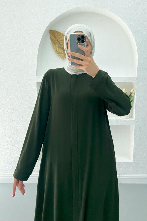 Hidden Zipper Abaya Khaki