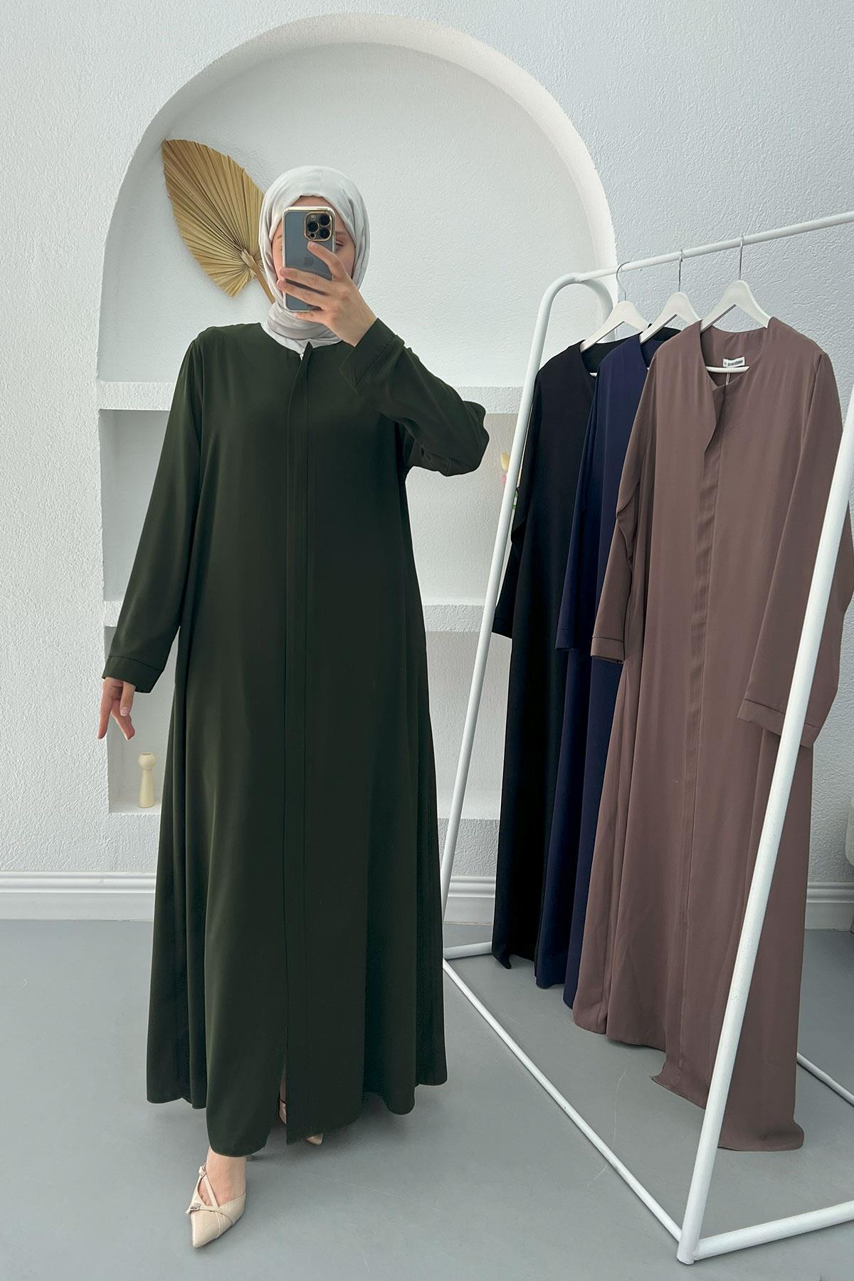 Hidden Zipper Abaya Khaki