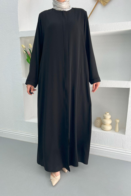 Hidden Zipper Abaya Black